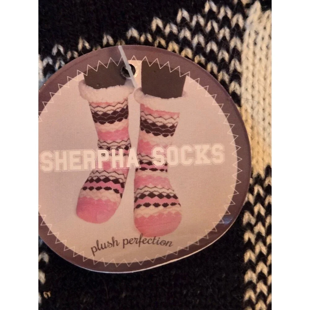 New Nollia Plush Sherpa Slipper Socks Buffalo Plaid Black White